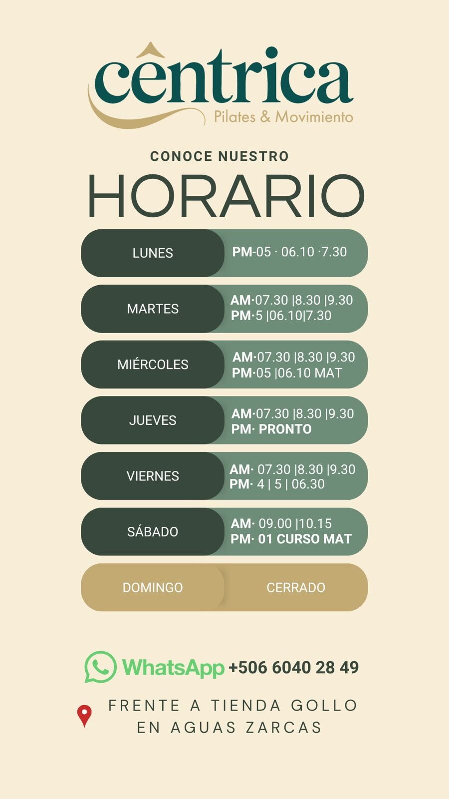Imagen del horario semanal publicado por CÊNTRICA, sin fecha